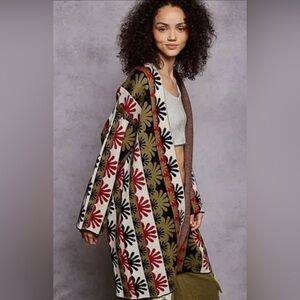 POL Open-Front Floral Multi Colored Cardigan in Ivory, Olive & Red. NWOT Medium